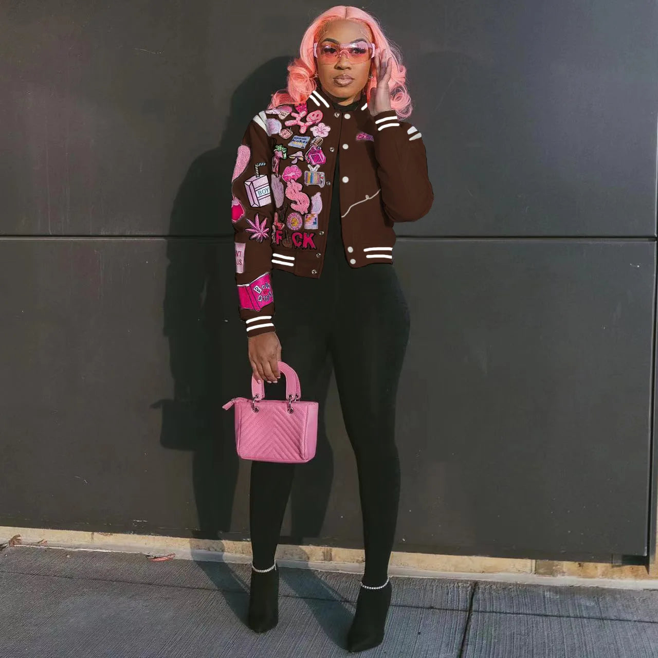 Patchwork Varsity Colorblock Women's Streetwear  Lightweight Letterman's Jacket