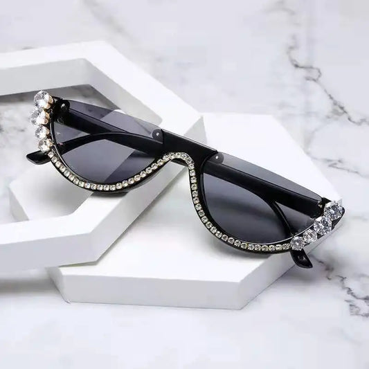 Diamond Rhinestone Cat-Eye Crystal Metal Jewel Frame Women's Sunglasses