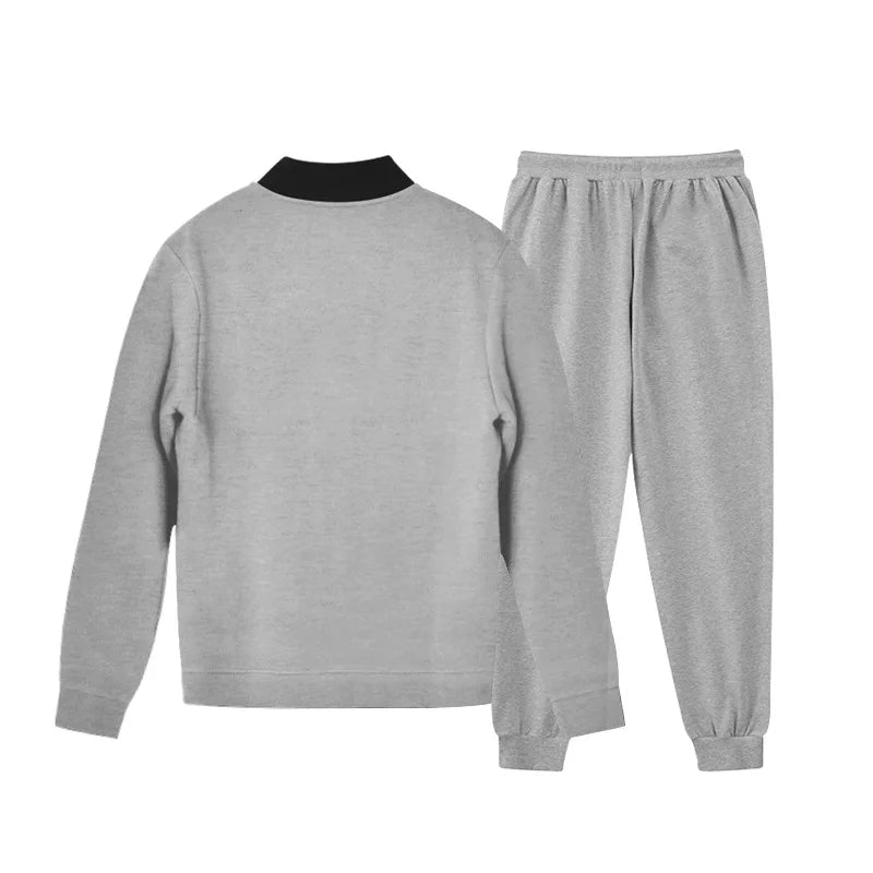 Men's O-Neck Colorblock Bomber Sweat Jacket + Drawstring Jogger Sweatpants Tracksuit