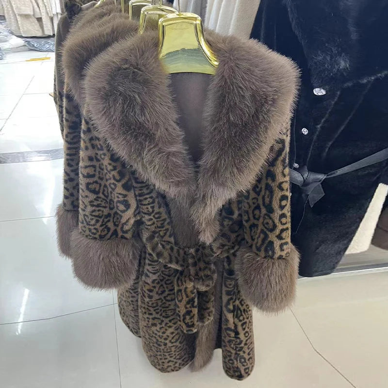 Vintage Solid Color Women's Luxury Faux Fur Oversized Collar Long Sleeve Coat w/ Sash Belt