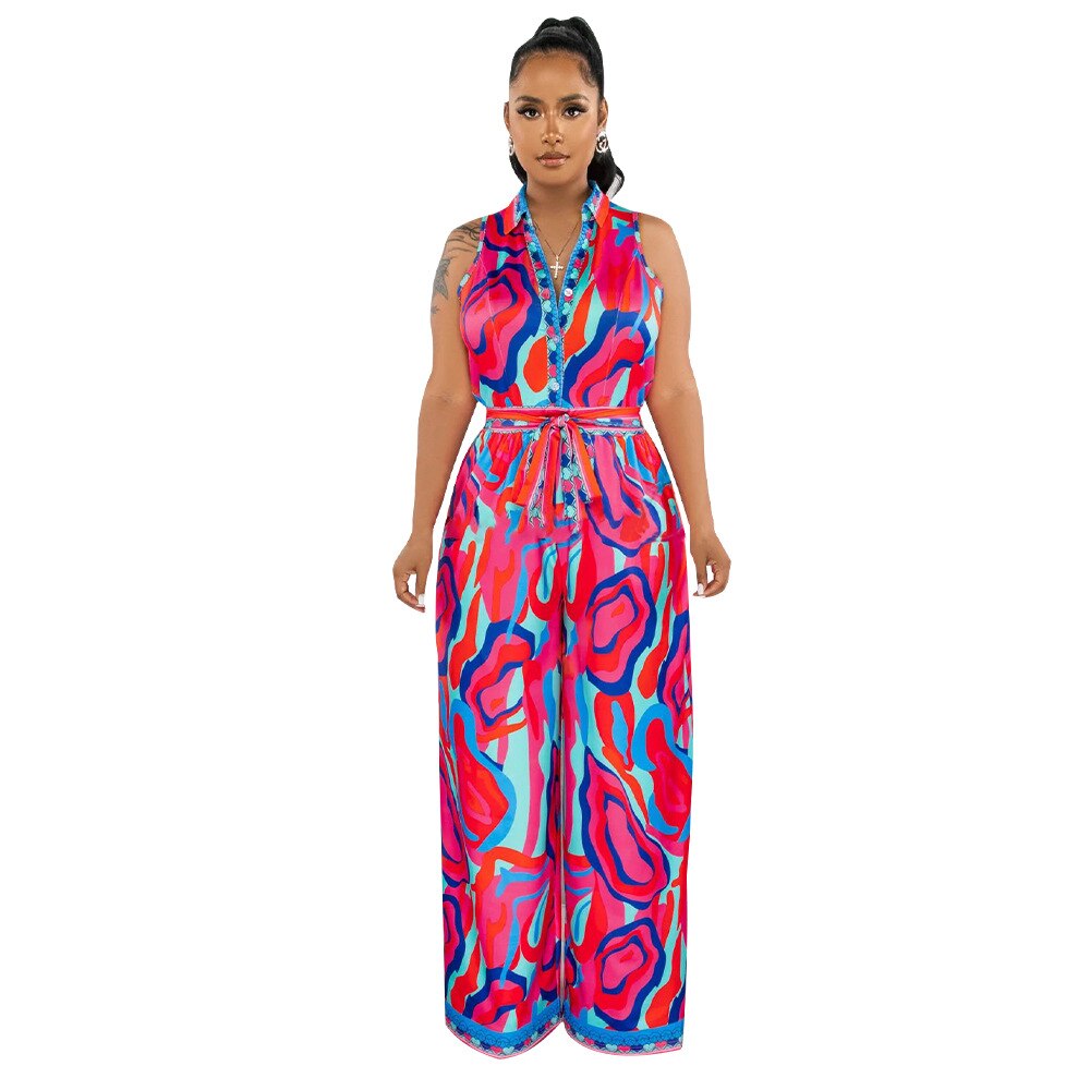 Printed Sleeveless Ladies Wide Leg Jumpsuit