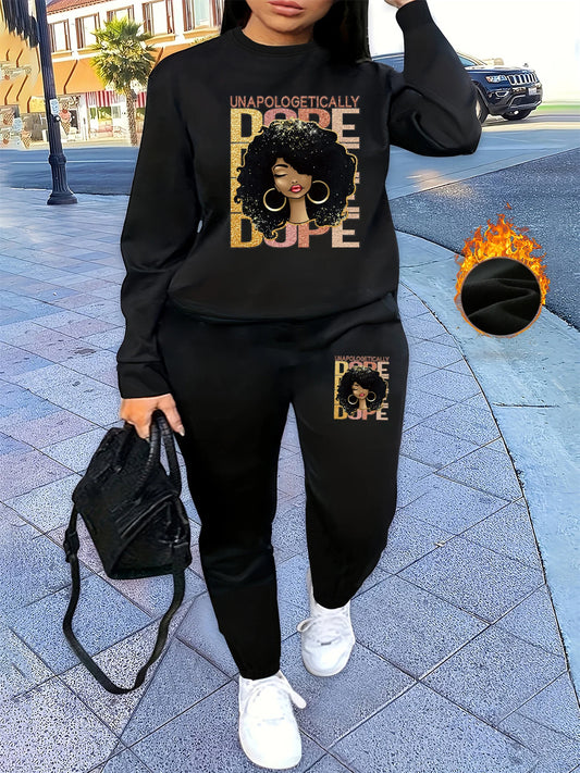 "Unapologetically Dope" Black Woman 3D Print O-Neck Sweatshirt + Jogger Sweatpants Women's Tracksuit