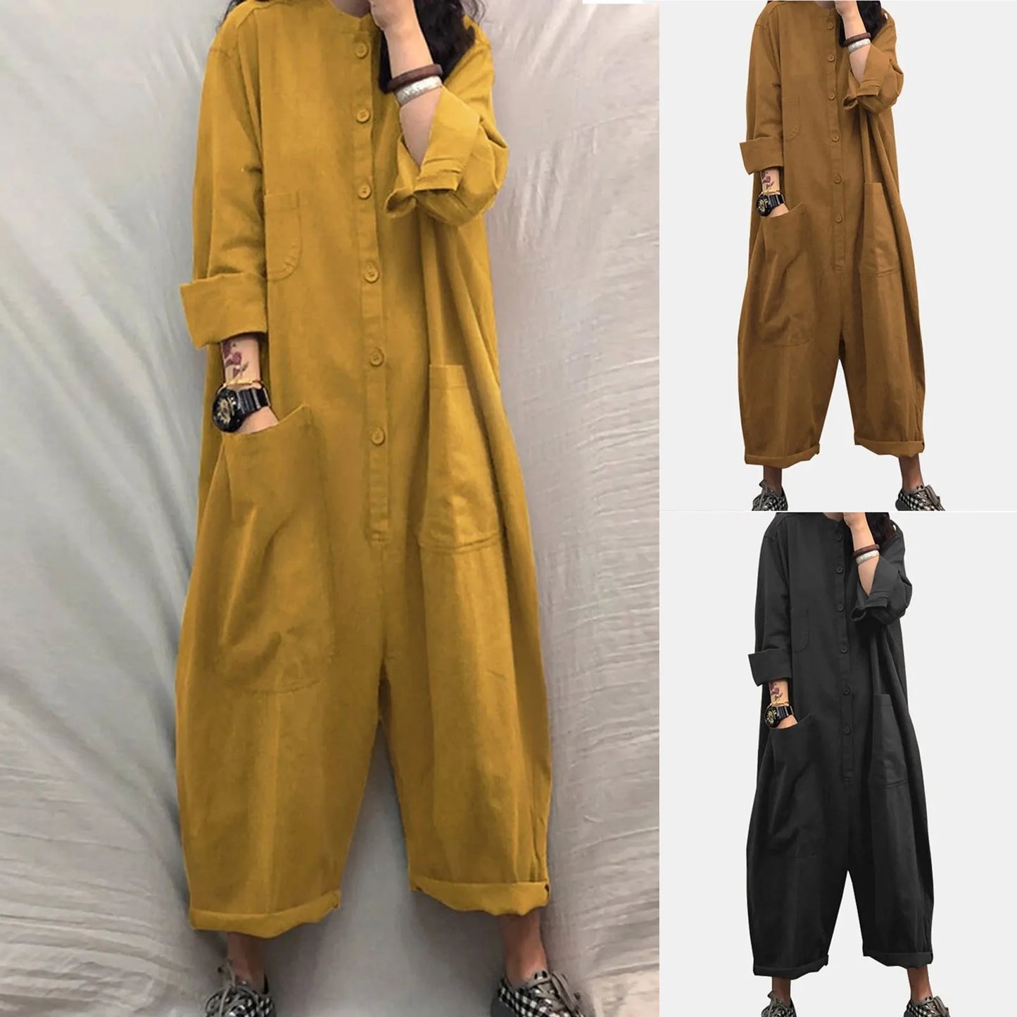 Baggy Women's Stand Collar Oversized Solid Color Romper