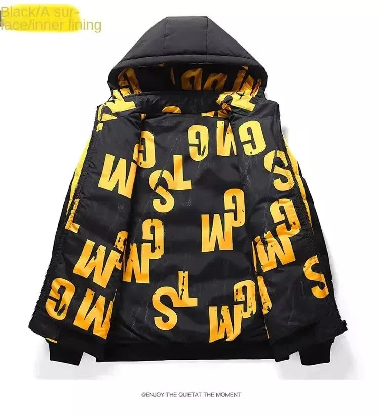 Men's Ribbed Reversible Cotton Padded Thick Puffer Bomber Down Jacket w/ Removable Hood to 5X Big & Tall