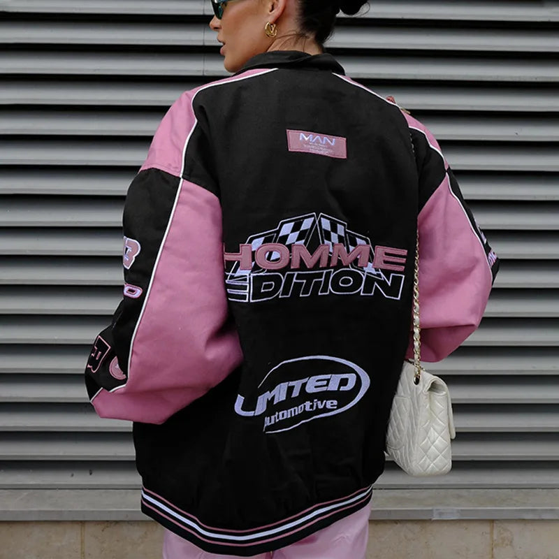 Blue Racing Patch Design Unisex Long Sleeve Motorcycle Baseball Varsity Bomber Jacket