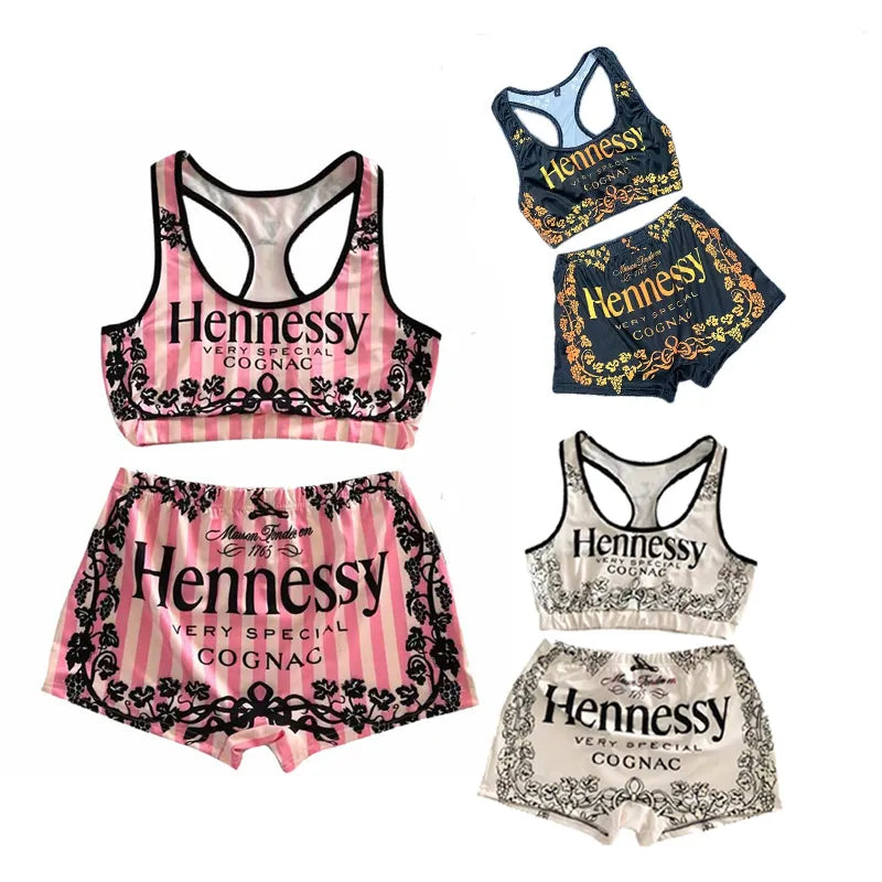 "Hennessy" Sports Bra + Shorts Lingerie Sleepwear 2-Piece Set