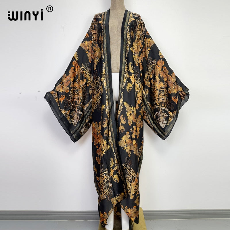 Bohemian African Batwing Sleeve Silk Maxi Cardigan Dress