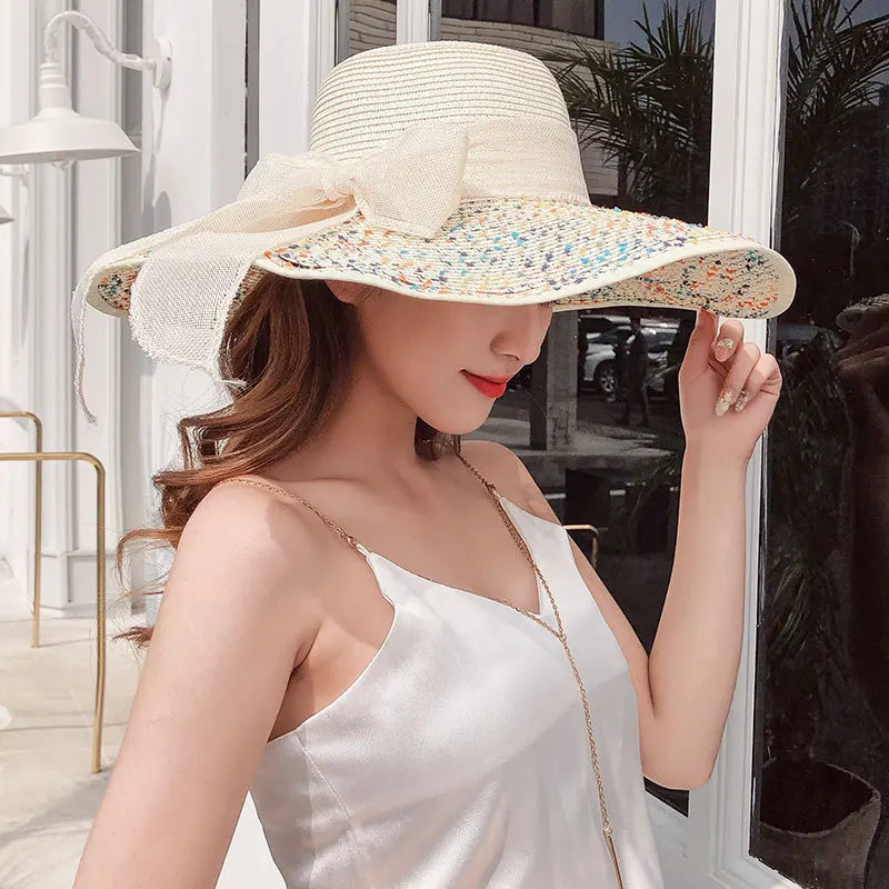 Oversized Straw Fedora Hat w/ Bow