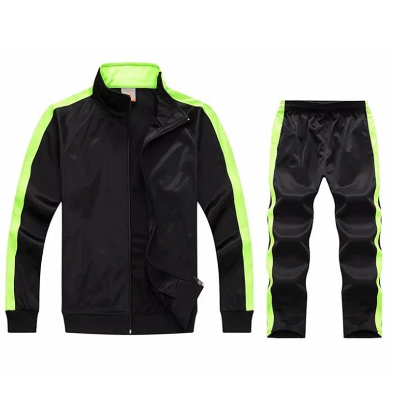 Men's Colorblock Side Striped Mandarin Collar Zipper Sport Jacket + Ruched Jogger Sweatpants Tracksuit