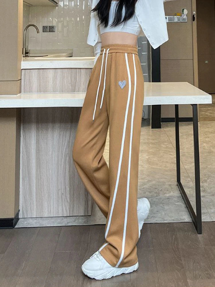 Striped Vintage Lace Up Heart Wide Leg Ladies Sweatpants