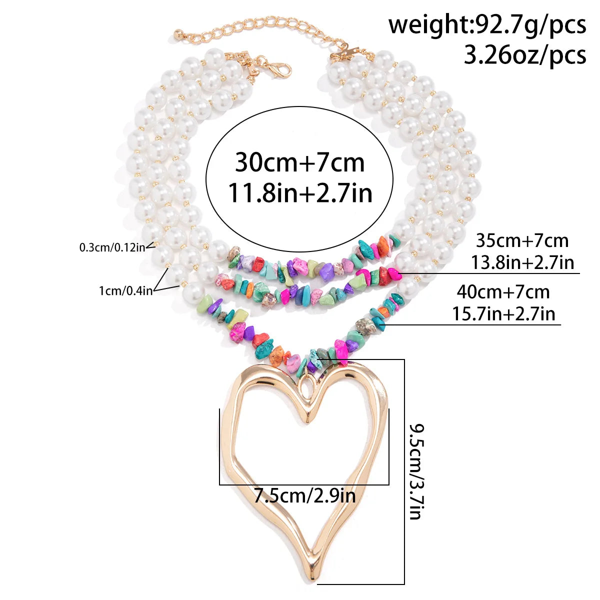 Exaggerated Simulated Pearl Beaded Hollow Heart Choker Necklace