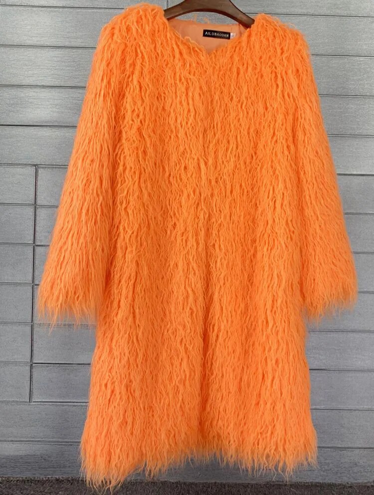 Colorful Furry Lamb Wool Faux Fur Shaggy Sheepskin Women's Coat