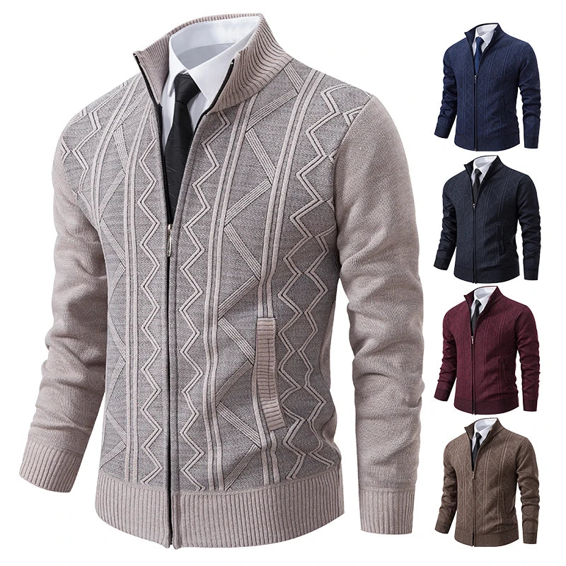 Men's Stand Collar Knitted Cardigan Zipper Sweater Jacket