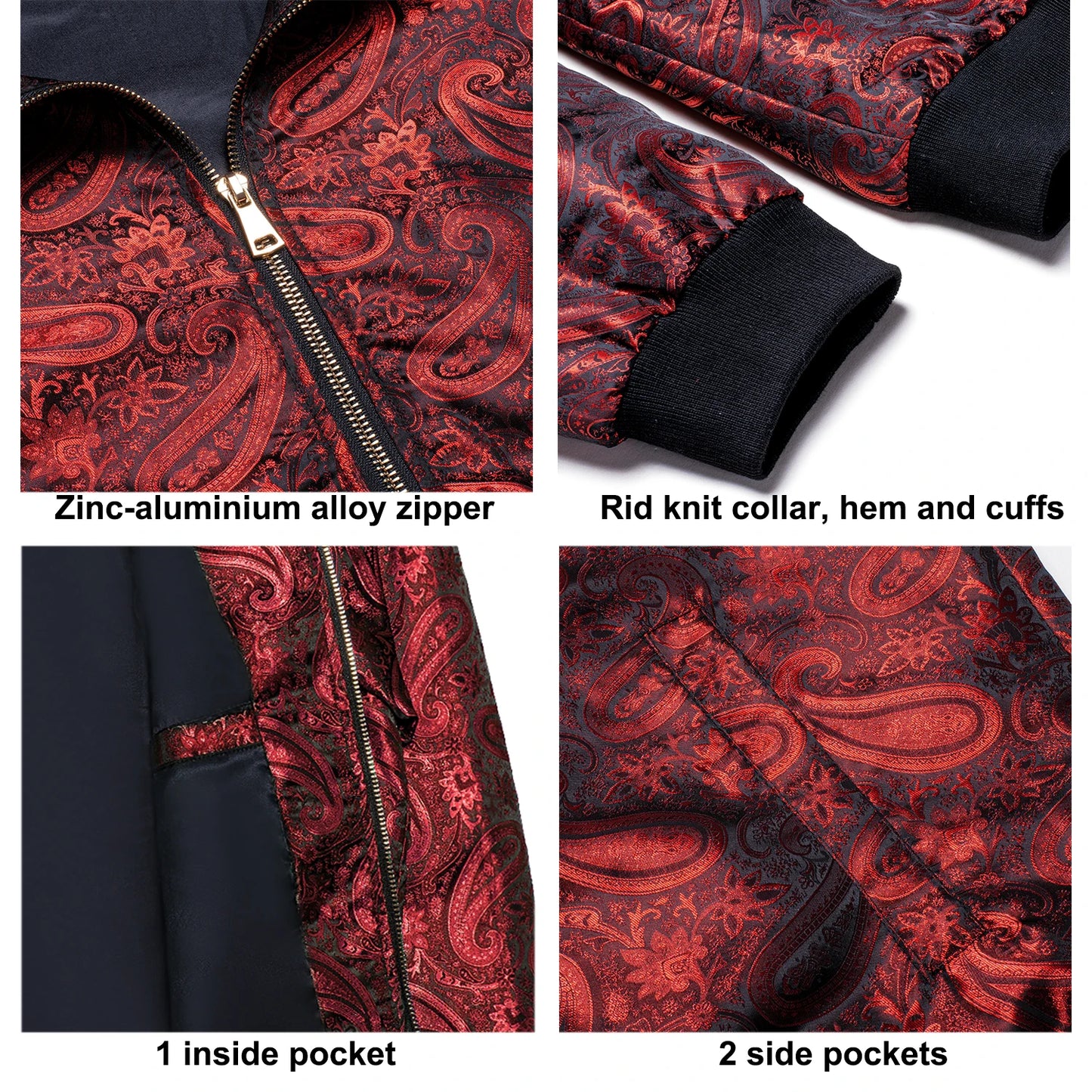 Men's Jacquard Paisley Lightweight Streetwear Zipper Bomber Jacket