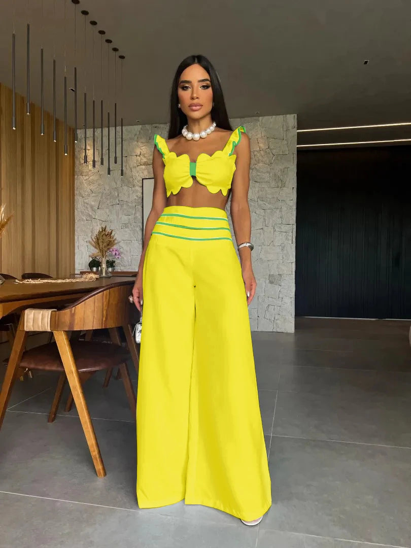 Flower Embroidered Backless High Street Cropped Backless Blazer + Wide Leg Pants Women's Suit or Hollow-Out Short Sleeve or Sleeveless Floral/Solid Jumpsuits