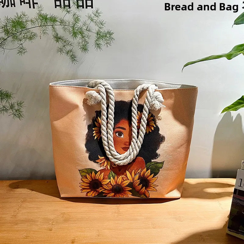 Black African Woman 3D Canvas Print Women's Single Shoulder Large Capacity Tote Bags