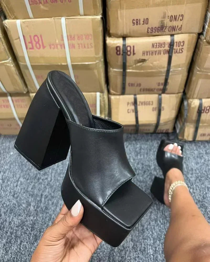 Solid/Cowhide/Zebra Print Women’s Peep Toe Street Square Toe Platform High Heel Sandals