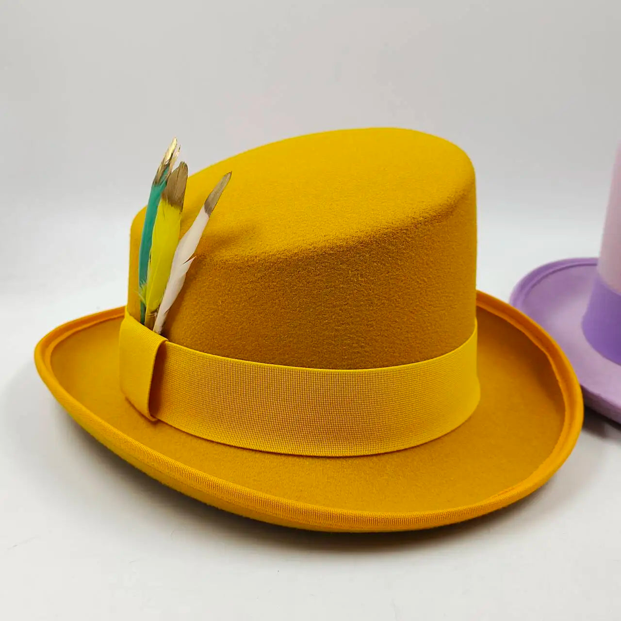 Unisex British High Feather Detail Derby Bowler Fedora Hat
