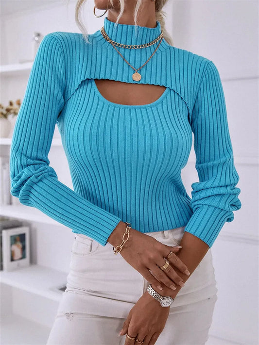 Ribbed Hollow-Out Women's Sweater