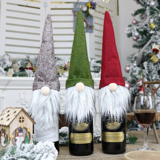 Christmas Wine Bottle Faceless Santa w/ White Beard Gnome