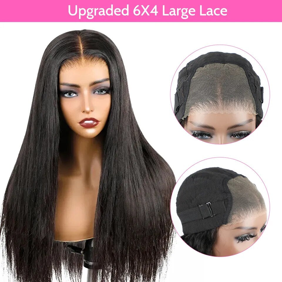 Glueless Malaysian Straight 6x4 HD Lace Closure Human Hair Pre-Plucked Wig