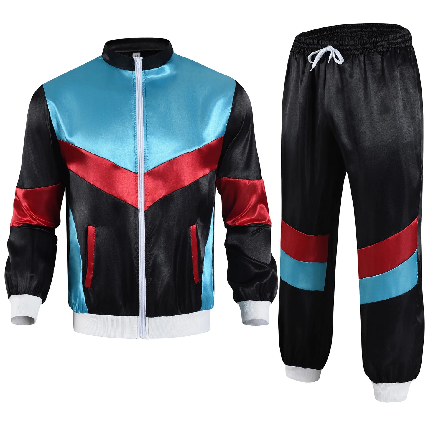 Men's Vintage Retro Hip-Hop B-Boy Striped Colorblock/Geometric/Leopard Zebra Print 80's Windbreaker Jacket + Sweatpants Tracksuit