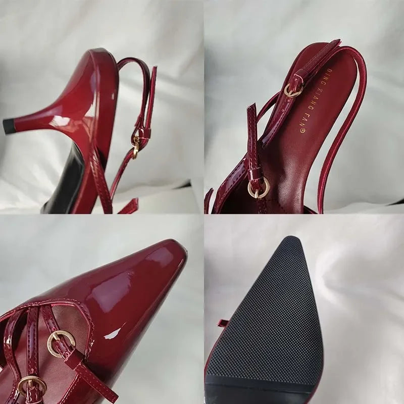 Buckle Strap Solid Color Luxury Shallow Thin High Heel Pumps