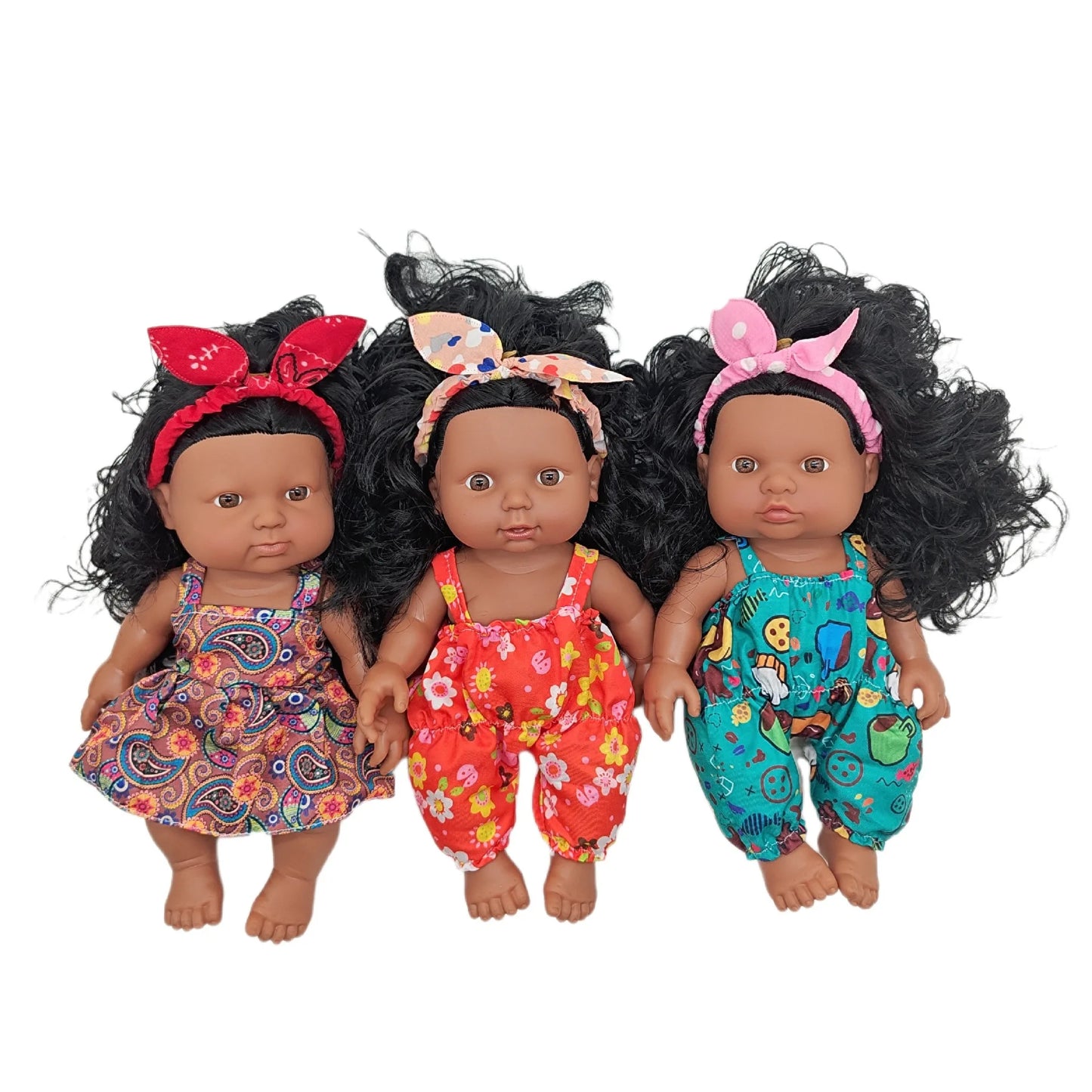 African Black Baby w/ Headband/Beanie Hat Simulation Reborn Soft Rubber Music Dolls