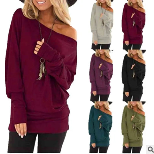 Batwing Women's Long Sleeve Solid Color Top