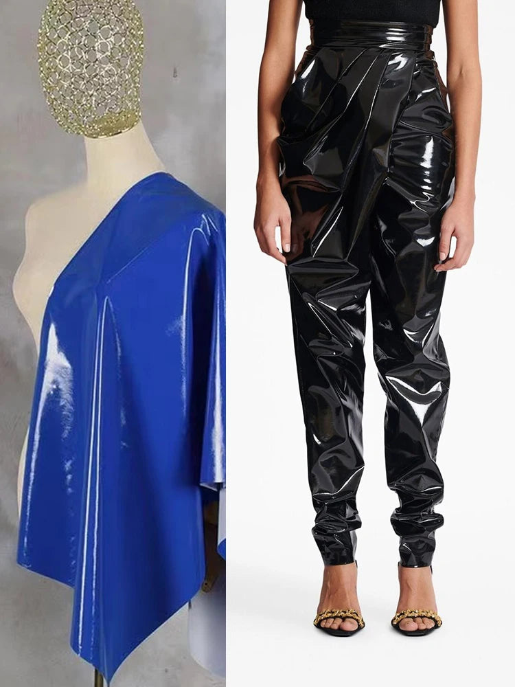 Shiny Patent Leather Wrapped Women's High Waist Faux Latex Harem Pants