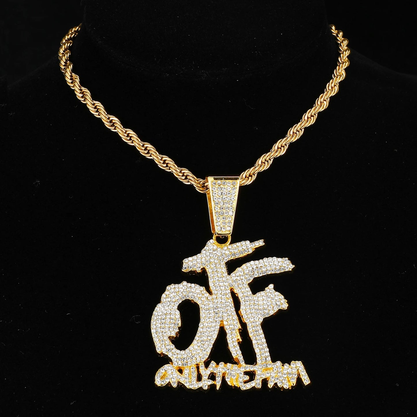 Iced Out "OTF" Letter Pendant Cuban Rhinestone Zircon Chain