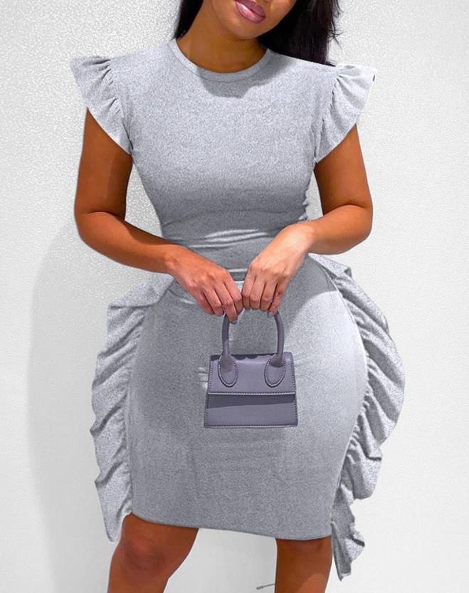 Flutter Sleeve Ruffle Hem Sleeveless Bodycon Dress