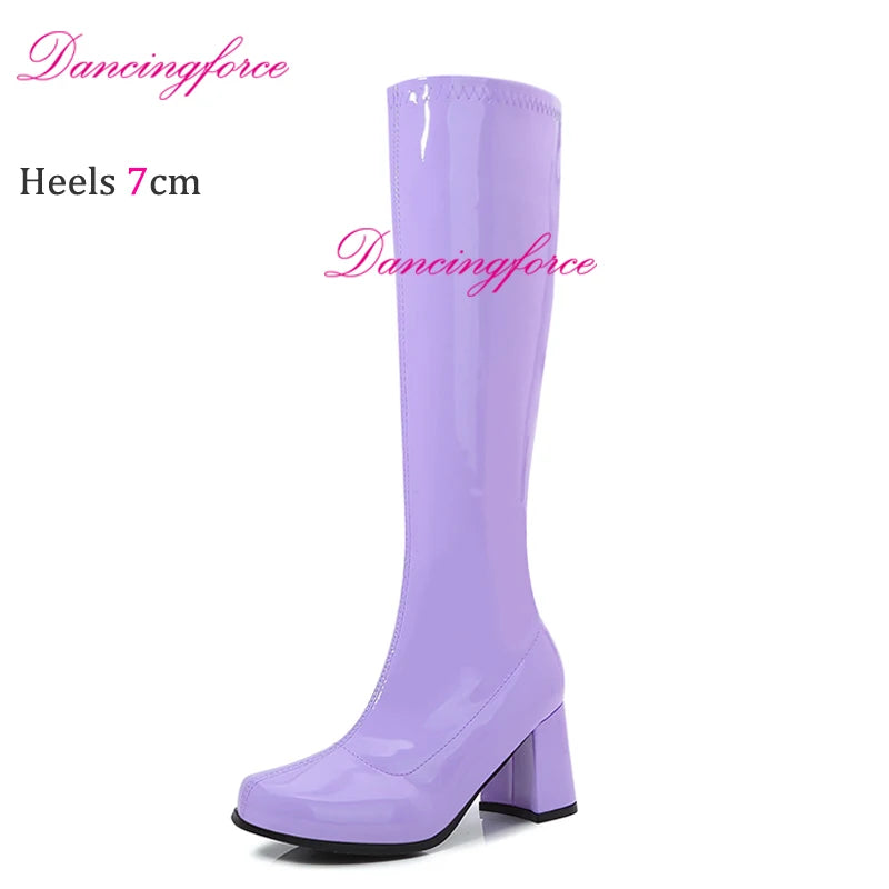 Shiny Patent Knee-High Women's Square Toe Boots