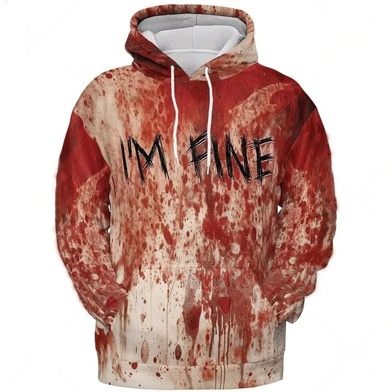 Men's Drawstring Hip-Hop 3D Blood Print Halloween Long Sleeve Hoodie Sweatshirts to 5X Big & Tall - 14 Patterns
