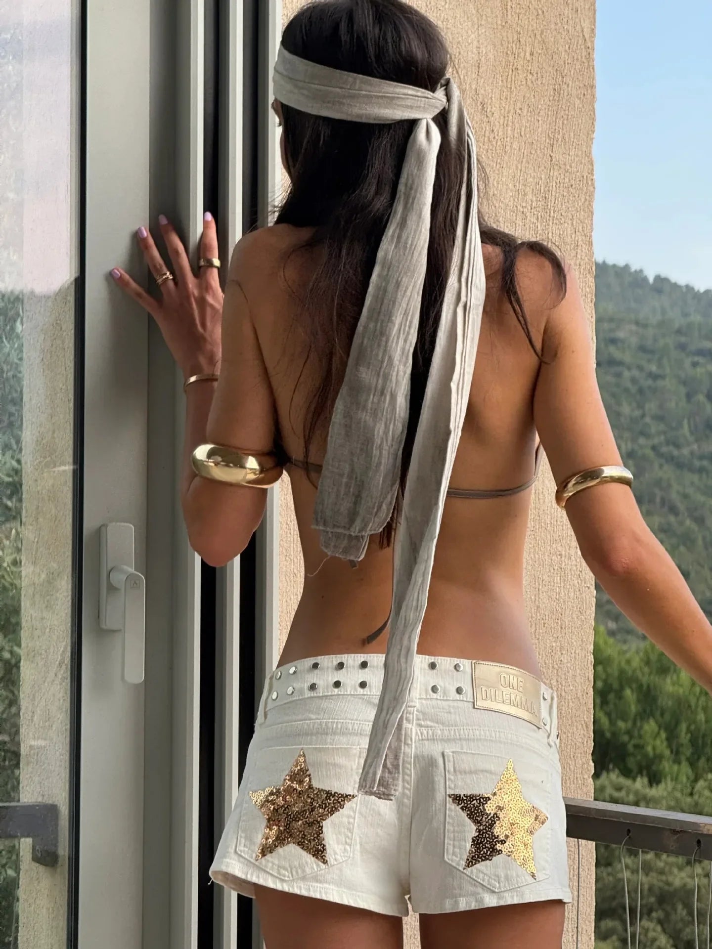 Back Sequin Star Embroidered Design Women's Mini Jean Shorts