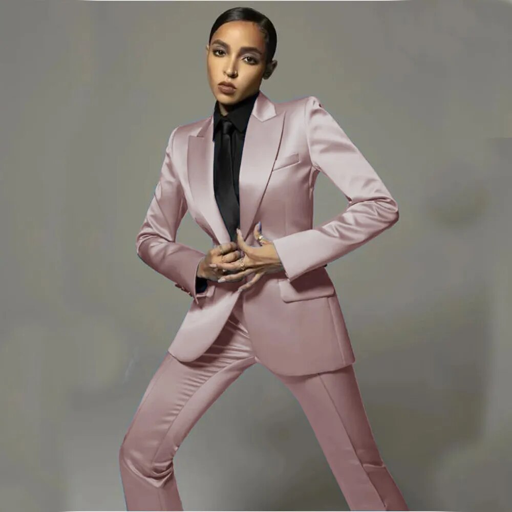 Satin Slim Fit Blazer + Matching Trouser Pants Women's Business Suit