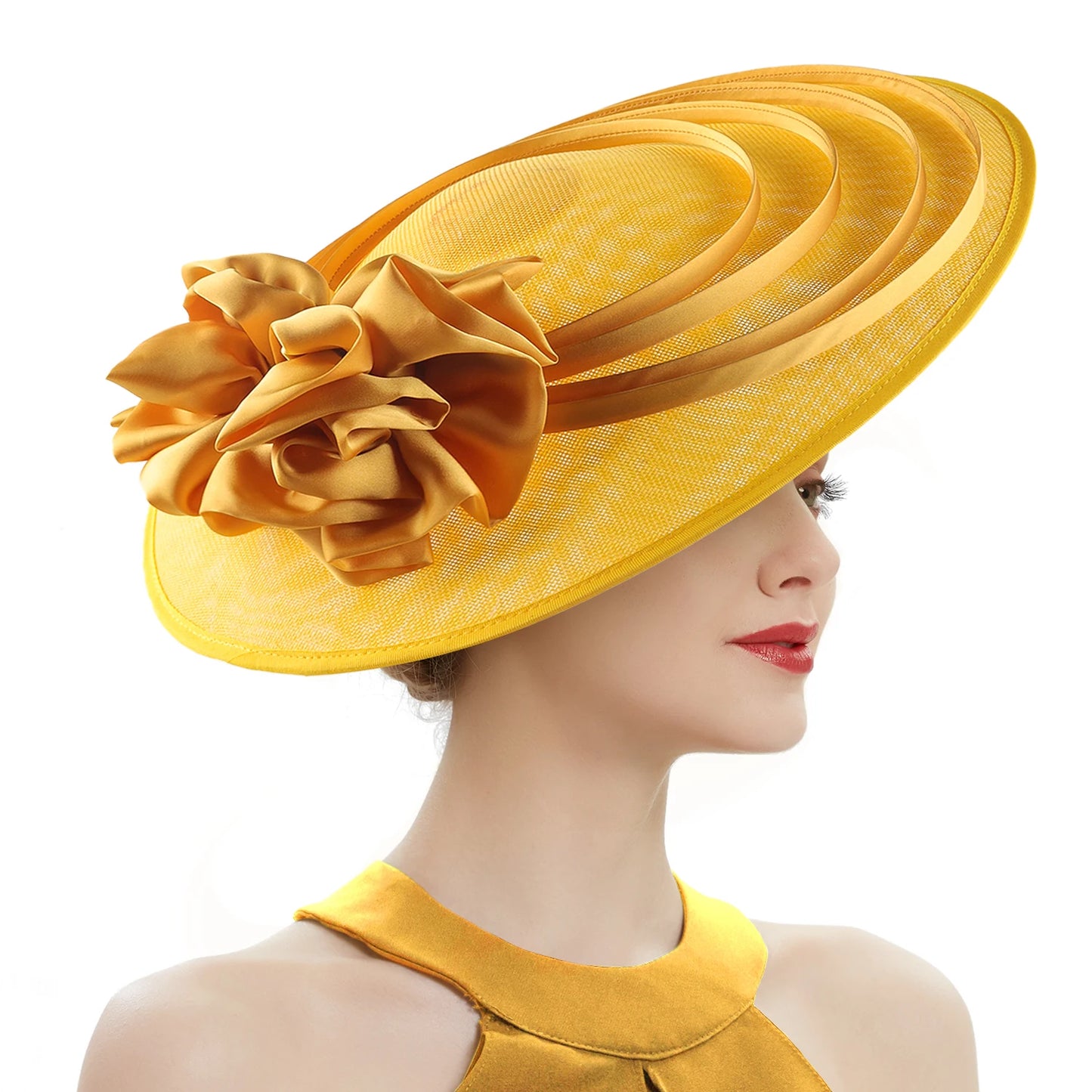 Oversized Slanted Big Floral Bow Detail Church/Kentucky Derby Fedora Hat