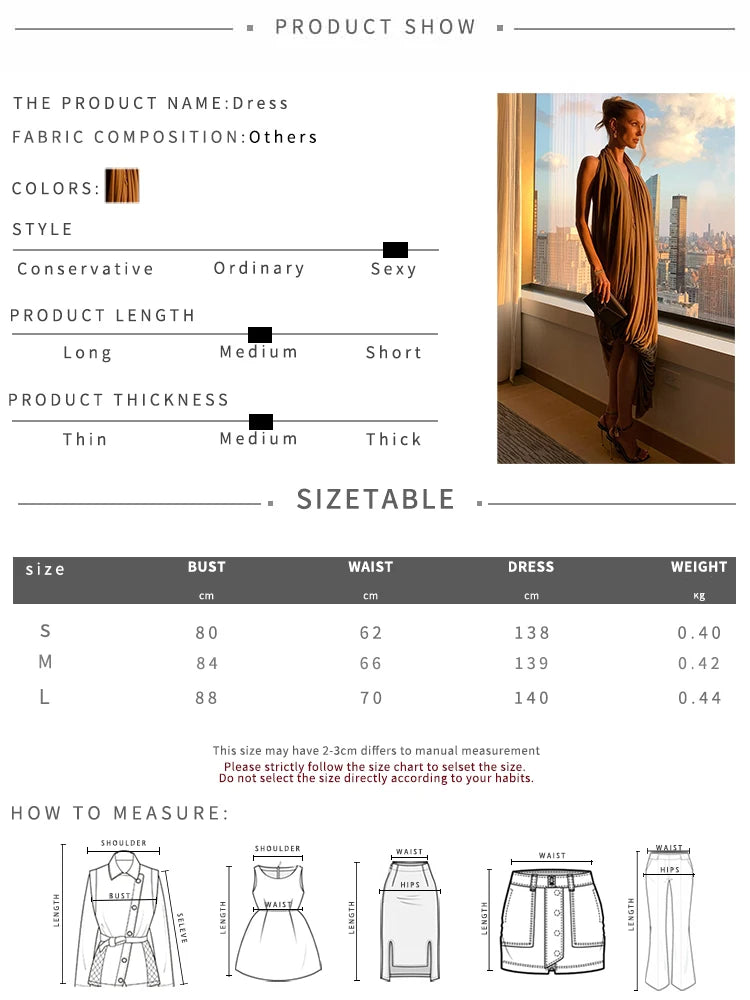 Brown Draped Sleeveless Backless Irregular Hem Solid Color Maxi Dress