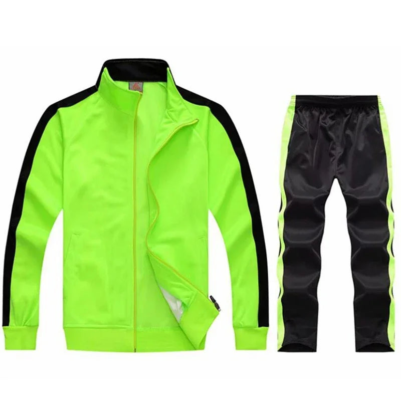 Men's Colorblock Side Striped Mandarin Collar Zipper Sport Jacket + Ruched Jogger Sweatpants Tracksuit