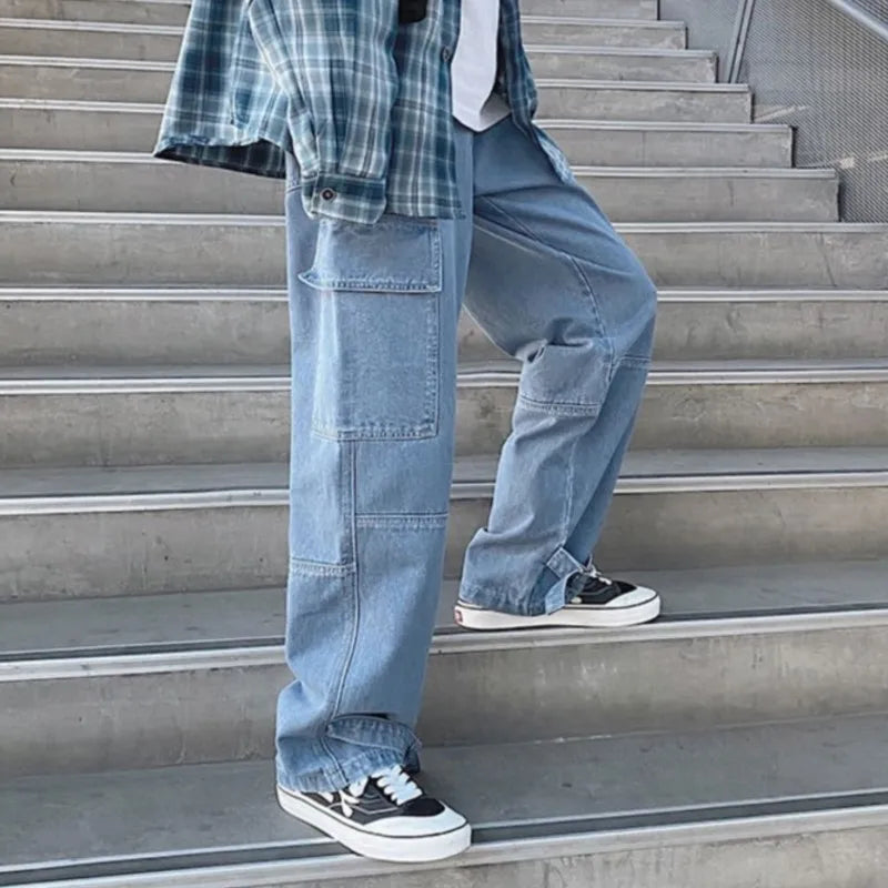 Men's Loose Multi-Pocket Baggy Streetwear Skater Harem Cargo Jeans