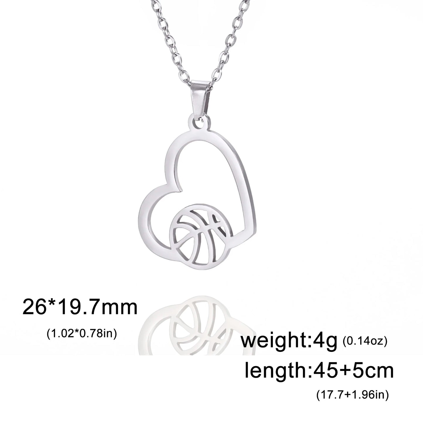 Basketball Heart Gold Color Stainless Steel Pendant Chain Necklace