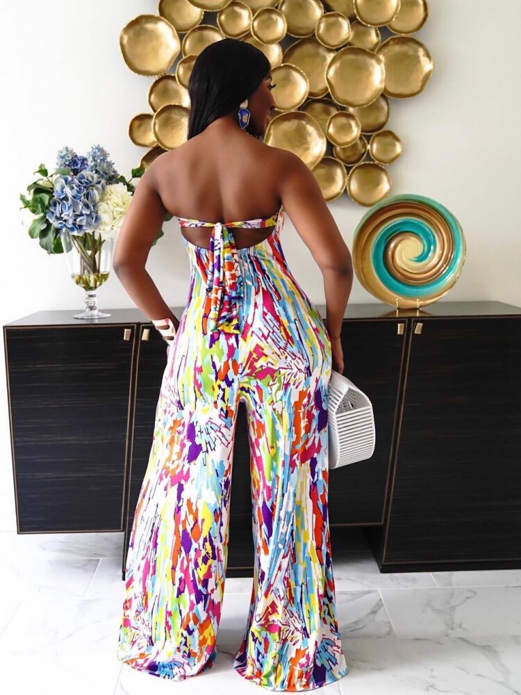 Multi-Colored Tube Top Sleeveless Printed Jumpsuit