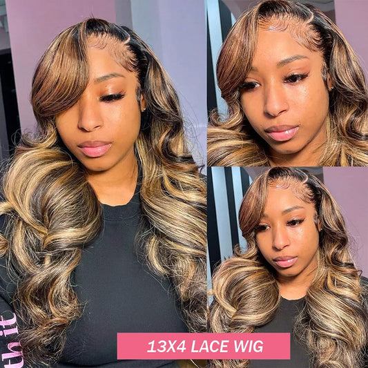 Highlighted 360 Lacefront/4×4/13x4/13×6 Body Wave P4/27 Highlight Wig Human Hair Ombre 13x4 Lace Frontal Wigs