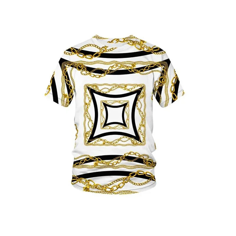 Baroque Roman Ornate Print O-Neck Short Sleeve T-Shirt