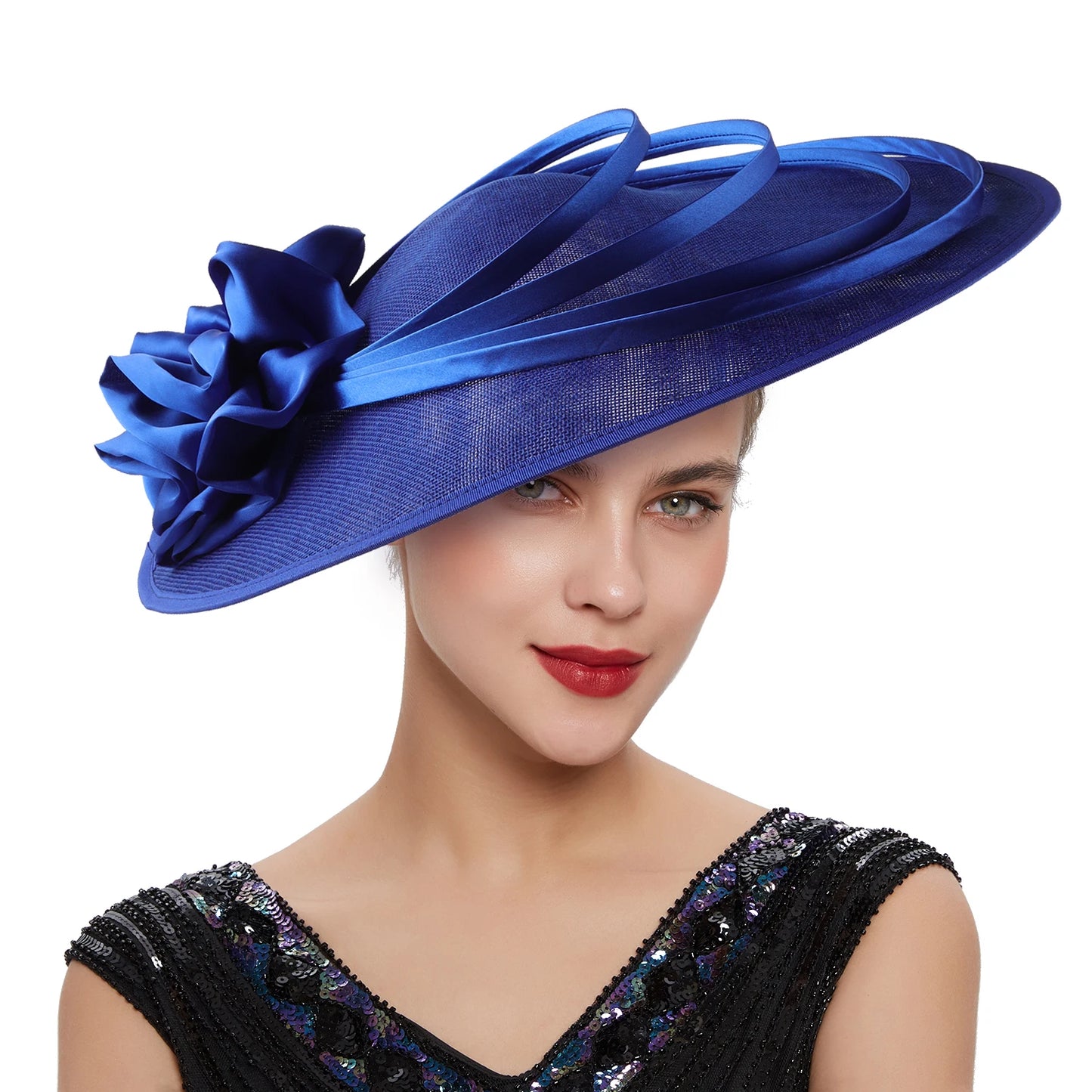 Oversized Slanted Big Floral Bow Detail Church/Kentucky Derby Fedora Hat