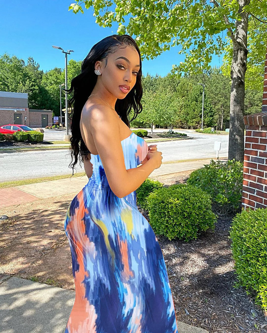 Sleeveless Tube Top Design/Long Sleeve Striped Colorblock Printed Bandage Skinny Maxi Dress