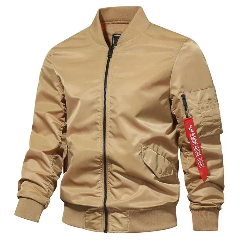 Men's Mandarin Collar Solid Color Cargo Multi-Pocket Zipper Bomber Jacket