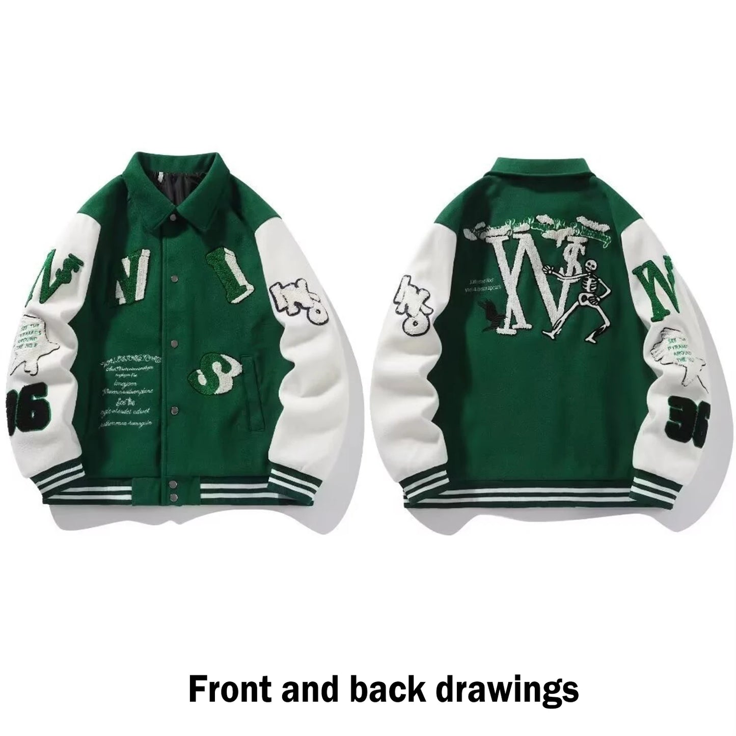Unisex Varsity Letterman's Rib Sleeve Wool Baseball Bomber Patchwork Jackets
