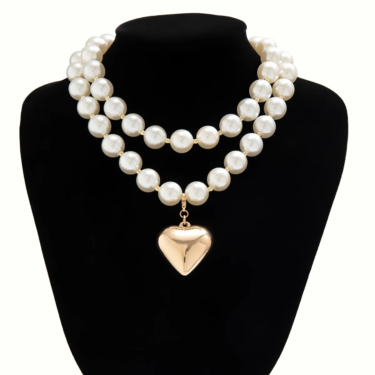 Vintage Gold Heart Pendant Big Pearl Collar Choker Woman's Choker Necklace