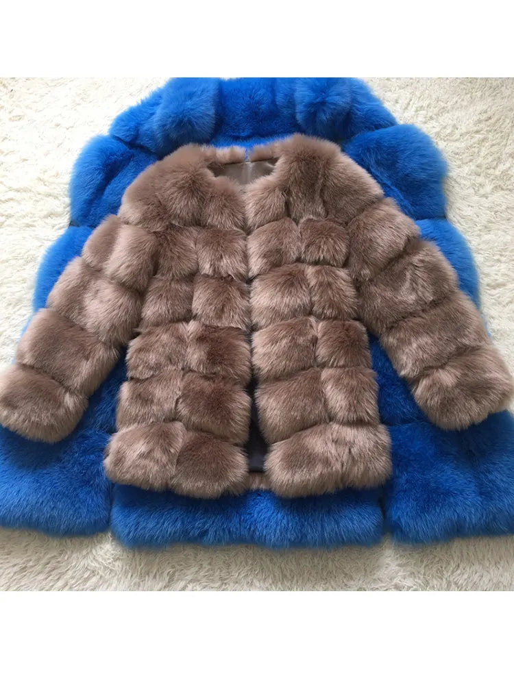 Luxury Ladies Splicing Long Faux Fur Coat